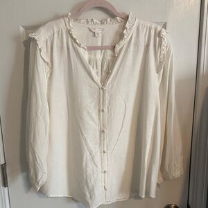 LC Lauren Conrad Cream Ruffle-Trim Button-Front Blouse